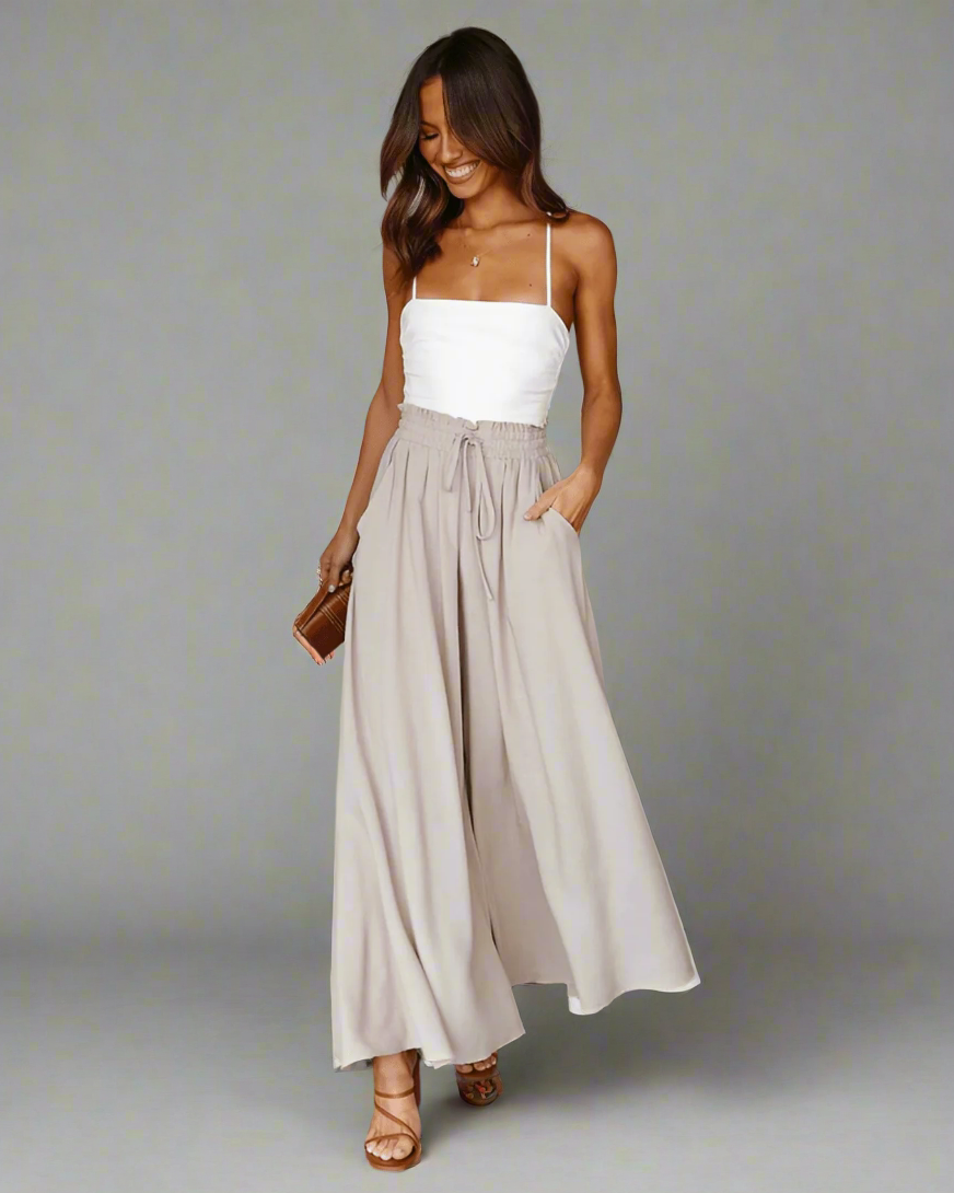 Levoire | Pantalon Large À Taille Haute Pour Femmes Beige
