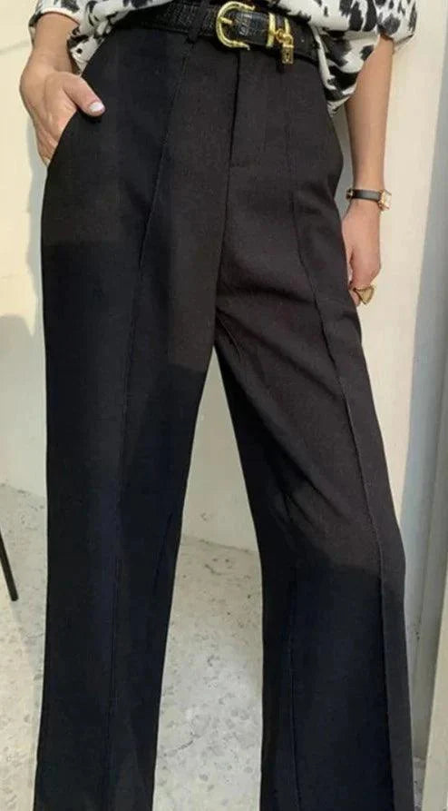 Levoire | Pantalon Large Taille Haute Élégant Noir