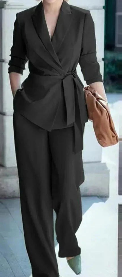 Levoire | Blazer À Revers Élégant Et Pantalon Large Pour Professionnels Noir