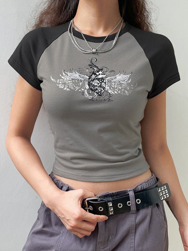 Levoire | Spice Girls Plongeante Manche Tee Imprimé Slim Court Halterneck Col Rond Top Gris Brumeux