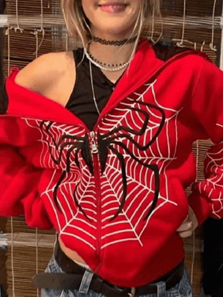 Levoire | Impression Araignée Zipup Sweat À Capuche