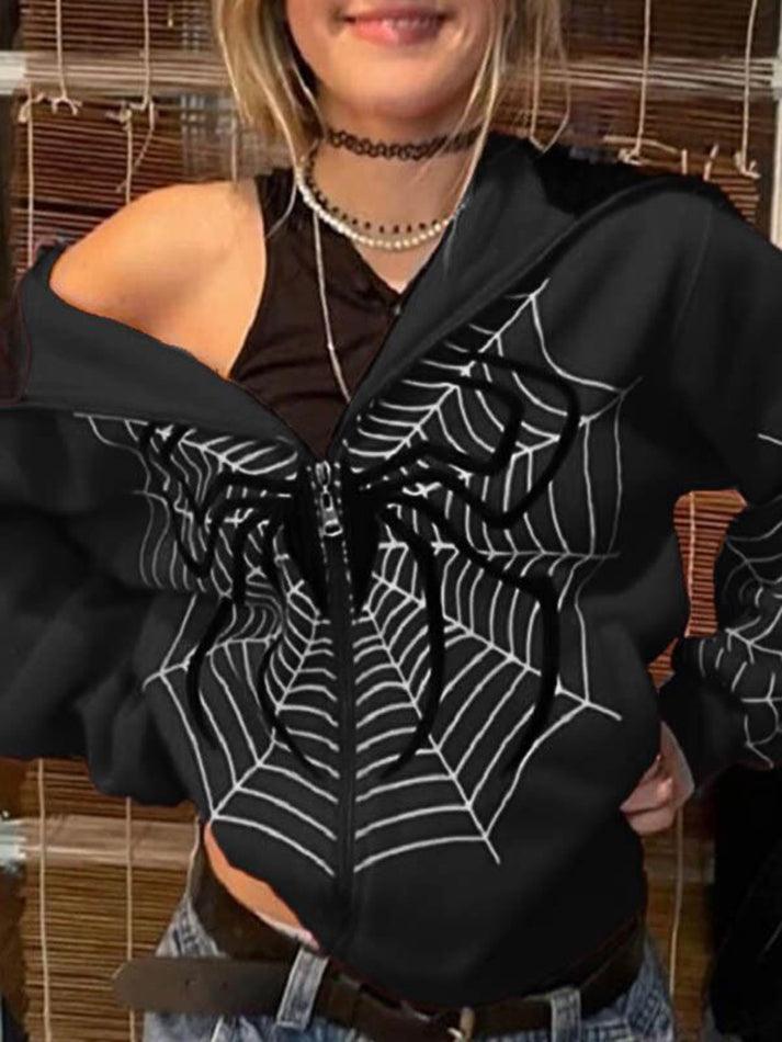 Levoire | Impression Araignée Zipup Sweat À Capuche Noir