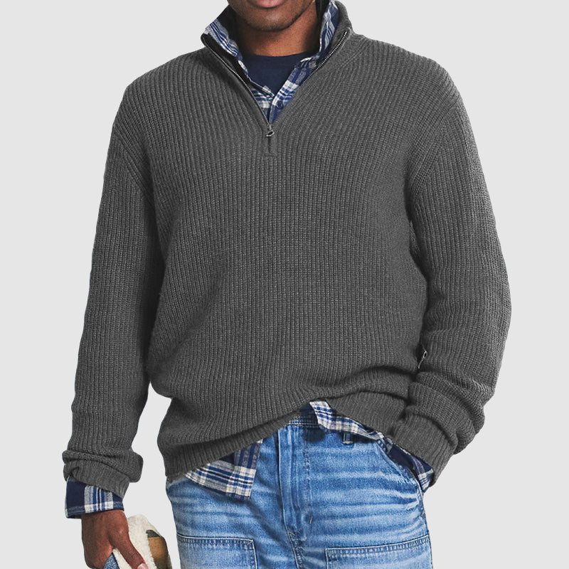 Levoire | Pull D'Été Avec Col Zippé Et Sensation Cachemire Gris
