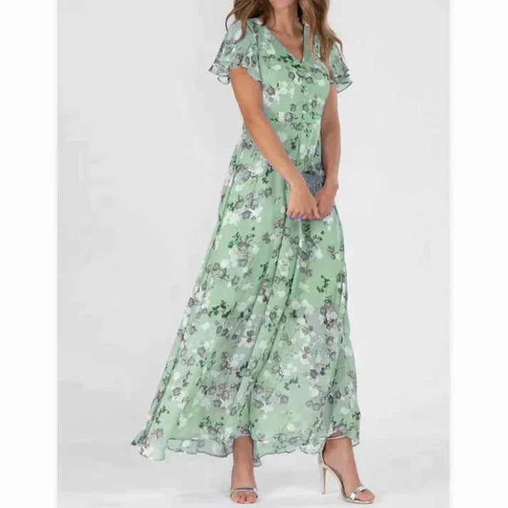 Levoire | Robe Fleurie Courte Avec Manches Courtes Vert