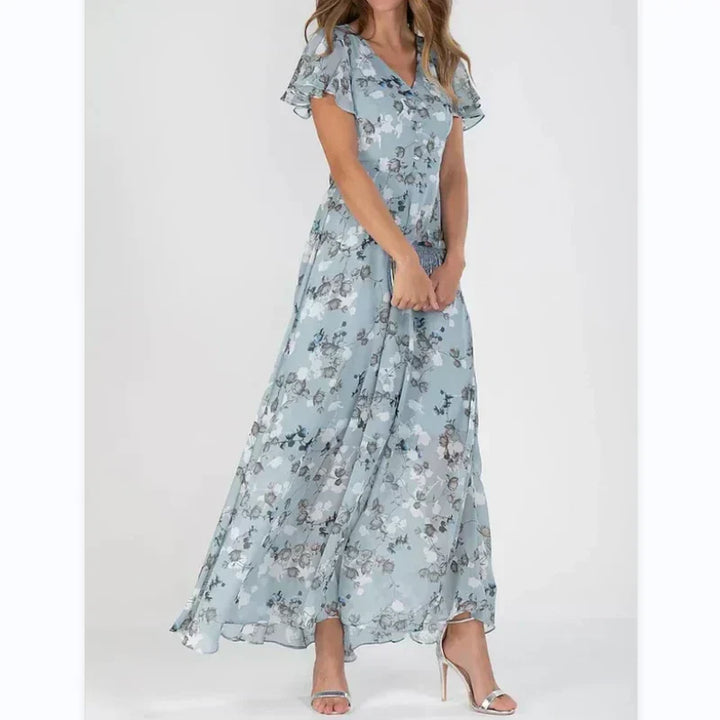 Levoire | Robe Maxi Fleurie À Manches Courtes Bleu marine