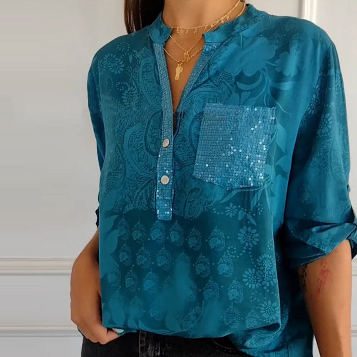 Levoire | Top À Demi-Boutonnage Imprimé Col En V Bleu