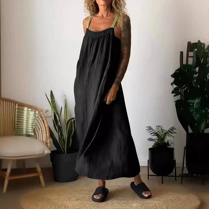 Levoire | Robe Maxi Décontractée En Lin Noir