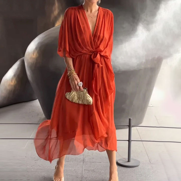 Levoire | Robe De Base Avec Décolleté En V Rouge Orange
