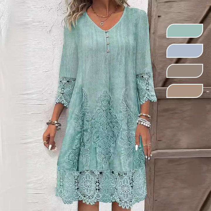 Levoire | Robe En Dentelle À Manches Mi-Longues Et Col V Pour Femmes Vert