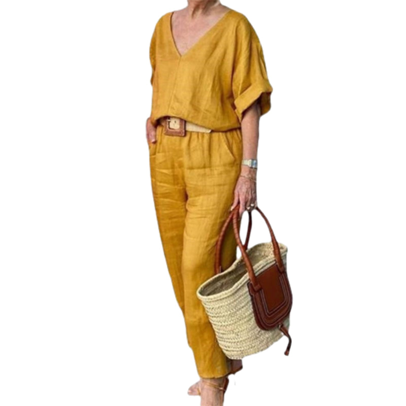 Levoire | Top À Col En V Locker Et Pantalon Avec Poches Jaune