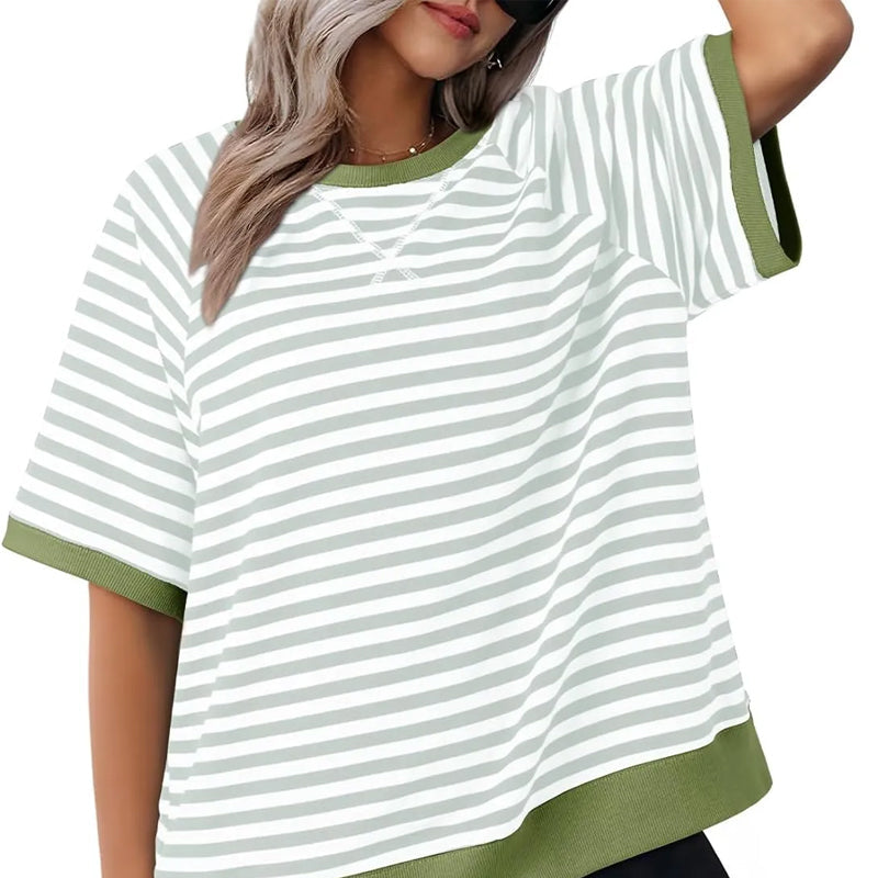 Levoire | T-shirt rayé ample Gris + Vert