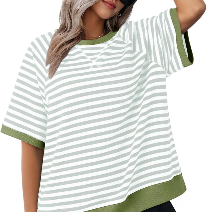 Levoire | T-shirt rayé ample Gris + Vert