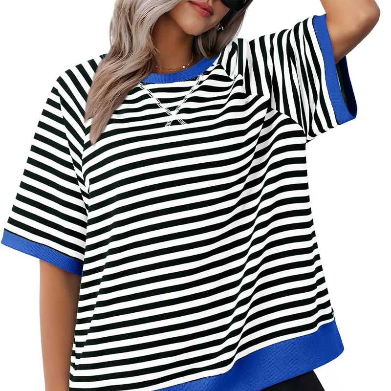 Levoire | T-shirt rayé ample Noir + Bleu