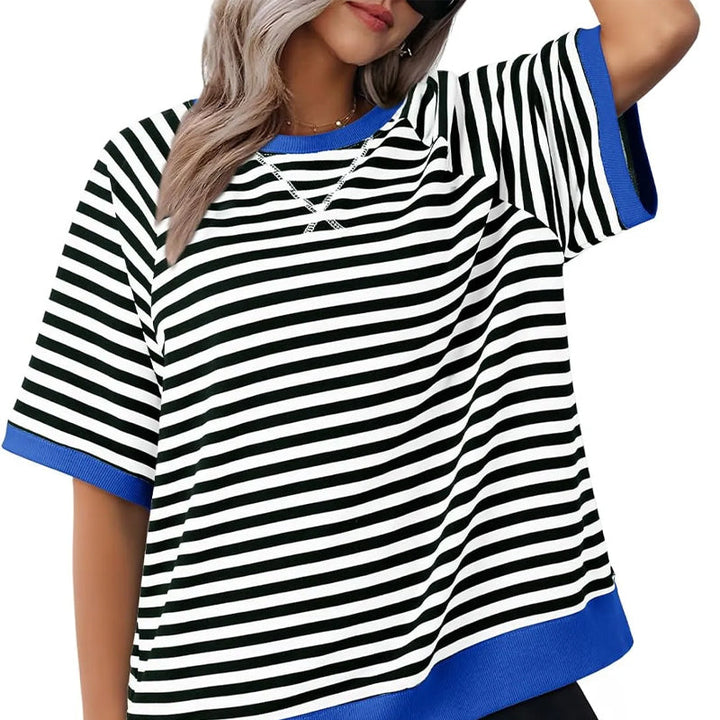 Levoire | T-shirt rayé ample Noir + Bleu