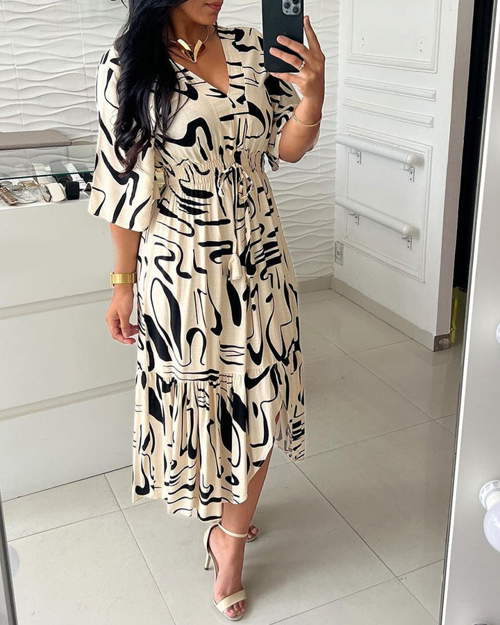 Levoire | Imprimé à l'encre Robe V-Décolleté Beige