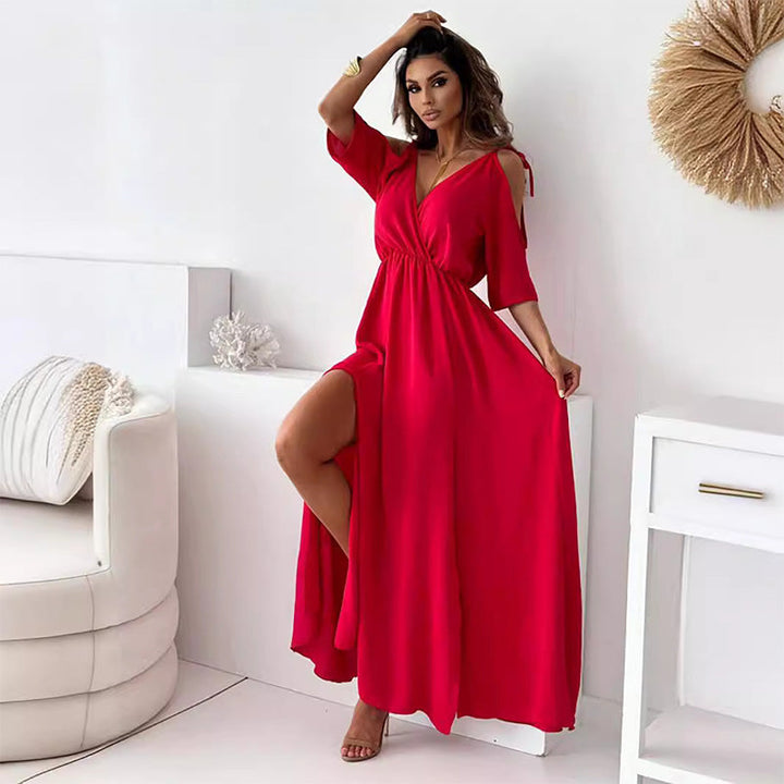 Levoire | Élégant Sexy V-Découpe Fente Latérale Robe Rot