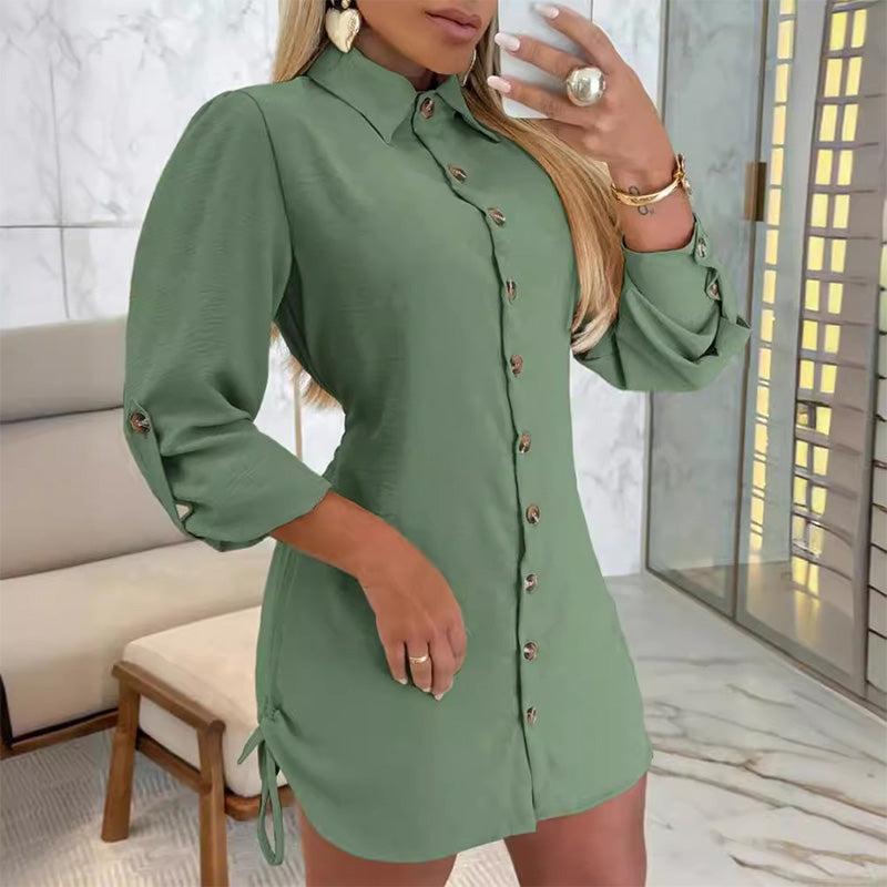 Levoire | Col Kragen Bouton Robe Cordes Latérales Vert