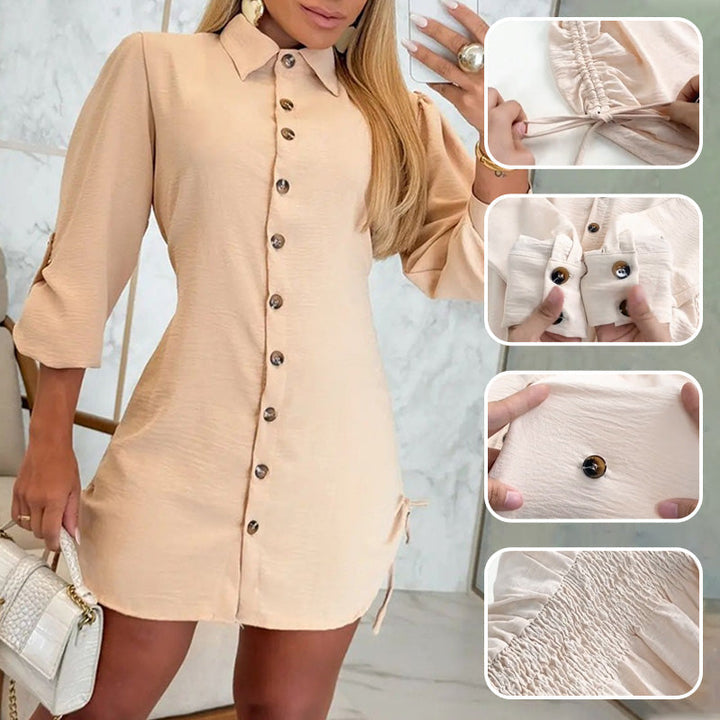 Levoire | Col Kragen Bouton Robe Cordes Latérales Abricot