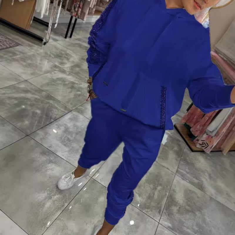 Levoire | 2 Pièces Ensemble De Tops Et Pantalons Avec Capuche Et Cordons Fr Femmes Bleu