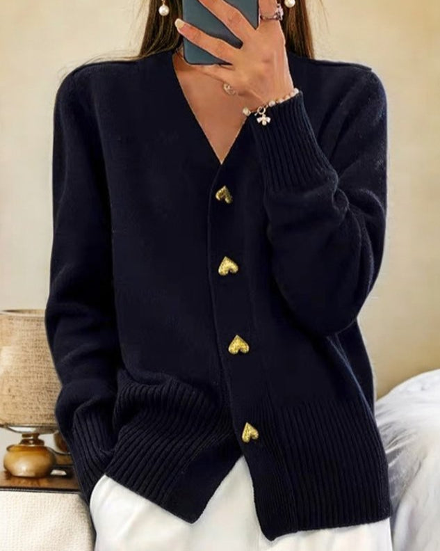 Levoire | Élégant Gilet En Tricot Avec Des Boutons En Forme De Cœur Noir