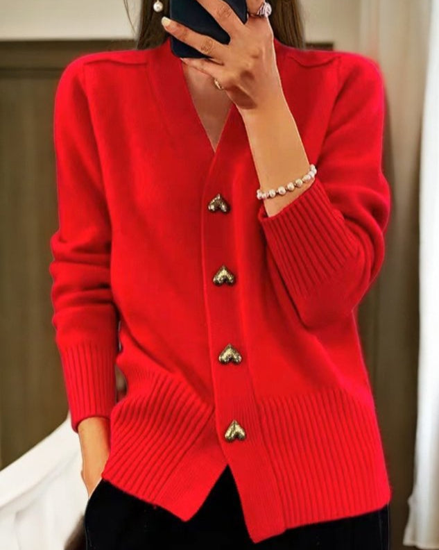 Levoire | Élégant Gilet En Tricot Avec Des Boutons En Forme De Cœur Rot