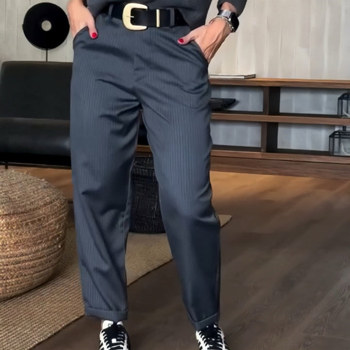 Levoire | Pantalon Droit Décontracté Taille Haute Gris