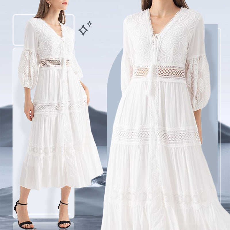 Levoire | Weies Midi Robe Avec Dcollet