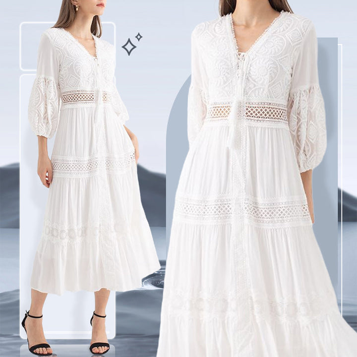 Levoire | Weies Midi Robe Avec Dcollet