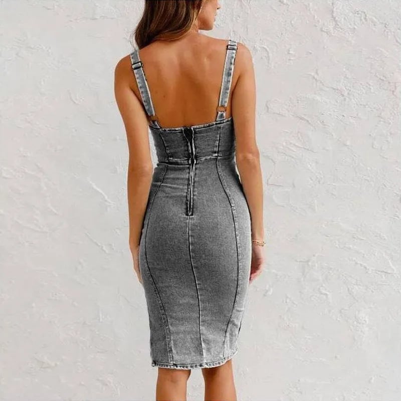 Levoire | Robe En Jean Cintrée Avec Décolleté En U
