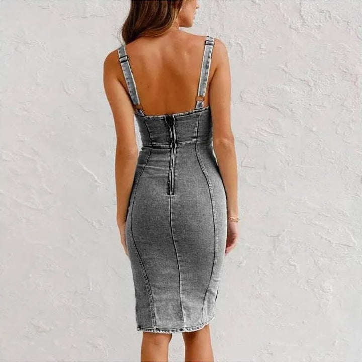 Levoire | Robe En Jean Cintrée Avec Décolleté En U