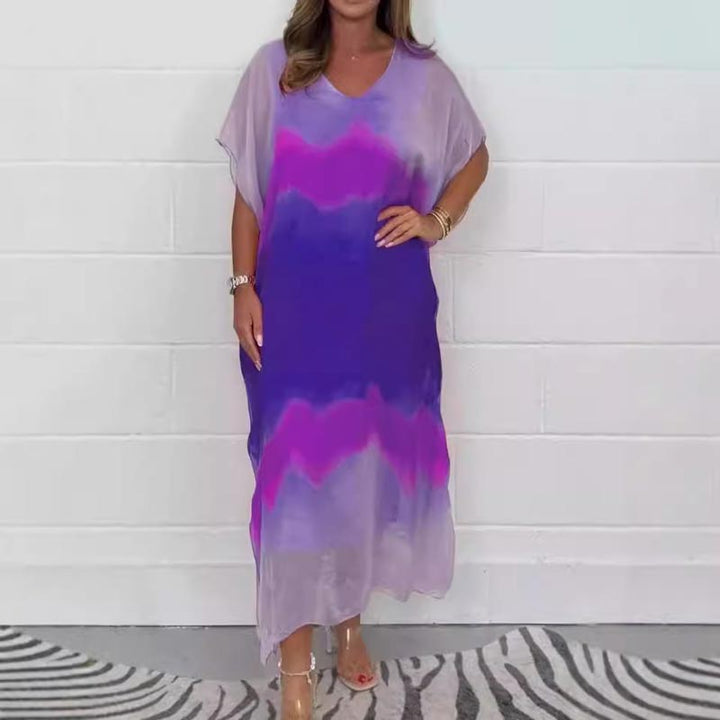 Levoire | Confortable Lâche Chiffon Teint Claboussure Robe Fr Femmes Bleu-Lilas