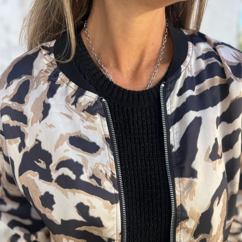 Levoire | Veste Bomber D'Automne Avec Imprimé Zèbre Et Fermeture Éclair