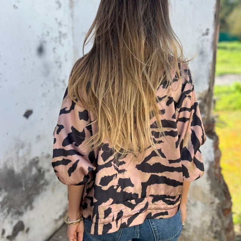 Levoire | Veste Bomber D'Automne Avec Imprimé Zèbre Et Fermeture Éclair