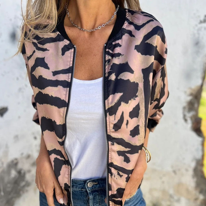 Levoire | Veste Bomber D'Automne Avec Imprimé Zèbre Et Fermeture Éclair Rose