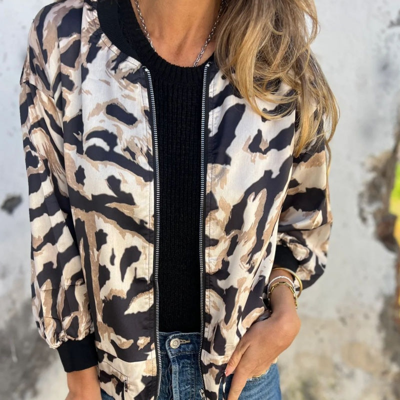 Levoire | Veste Bomber D'Automne Avec Imprimé Zèbre Et Fermeture Éclair