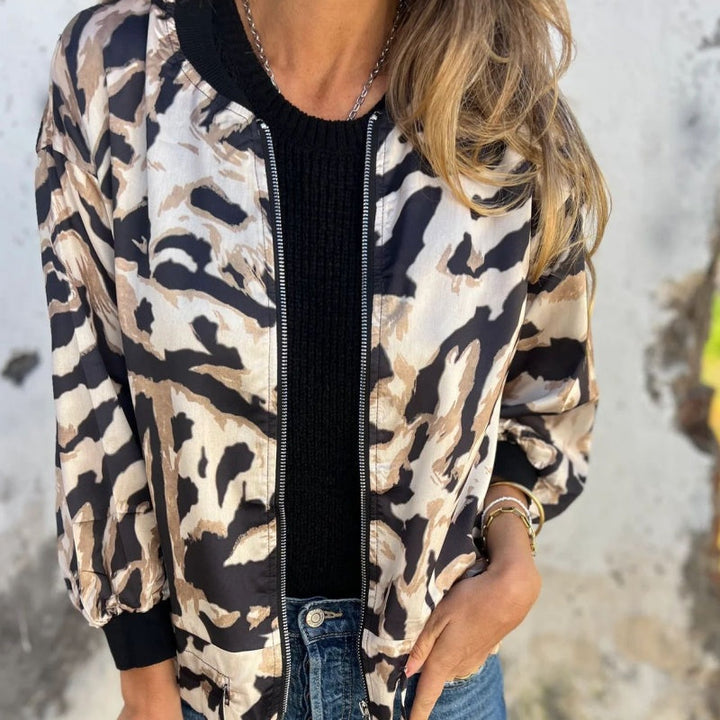Levoire | Veste Bomber D'Automne Avec Imprimé Zèbre Et Fermeture Éclair