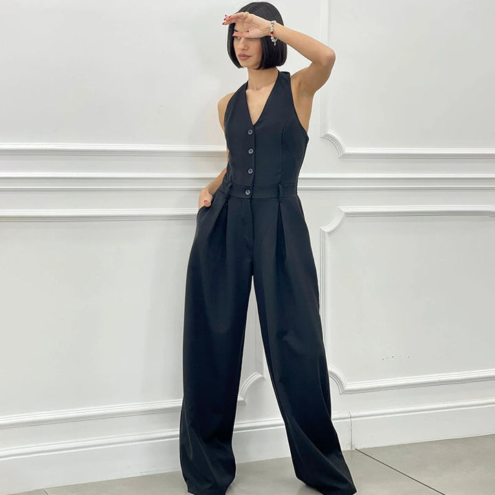 Levoire | Éloïse Combinaison Élégante Avec Boutons Et Jambes Ample Pour Femmes