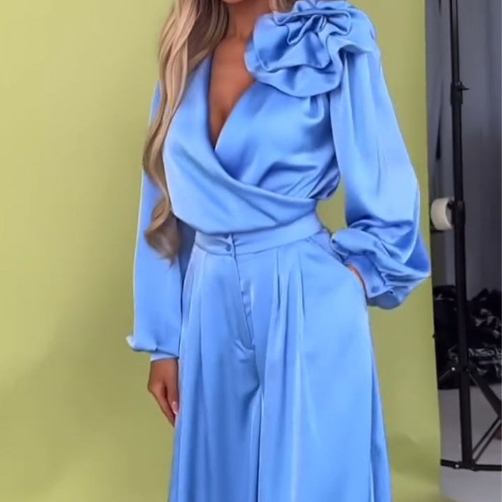 Levoire | Combinaison Élégante Avec Détail De Fleur Bleu