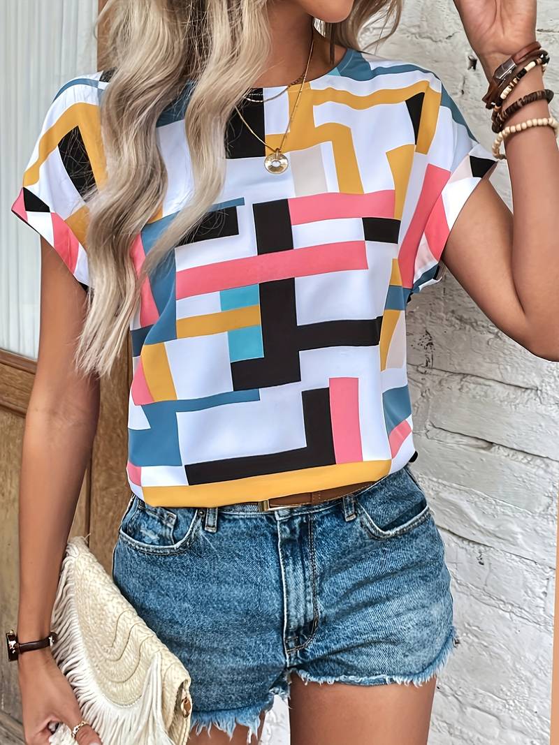 Levoire | Blouse Élégante À Manches Courtes Avec Col Rond Blanc