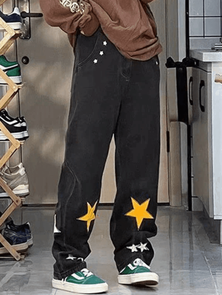Levoire | Étoile Patch Pantalon Boyfriend Droit Noir