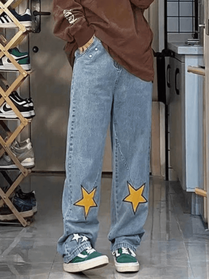 Levoire | Étoile Patch Pantalon Boyfriend Droit Bleu