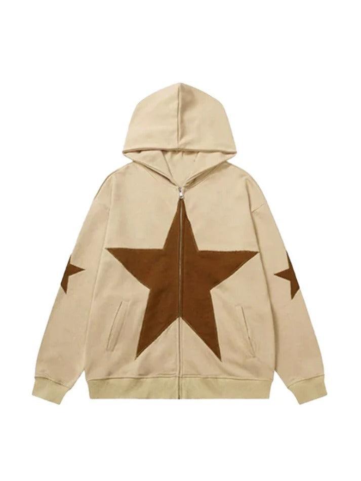 Levoire | Star Zip Up Taille Plus Grande Sweat À Capuche Beige