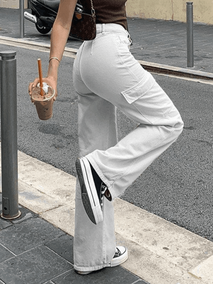 Levoire | Pantalon Cargo Y2K À Jambe Droite Blanc