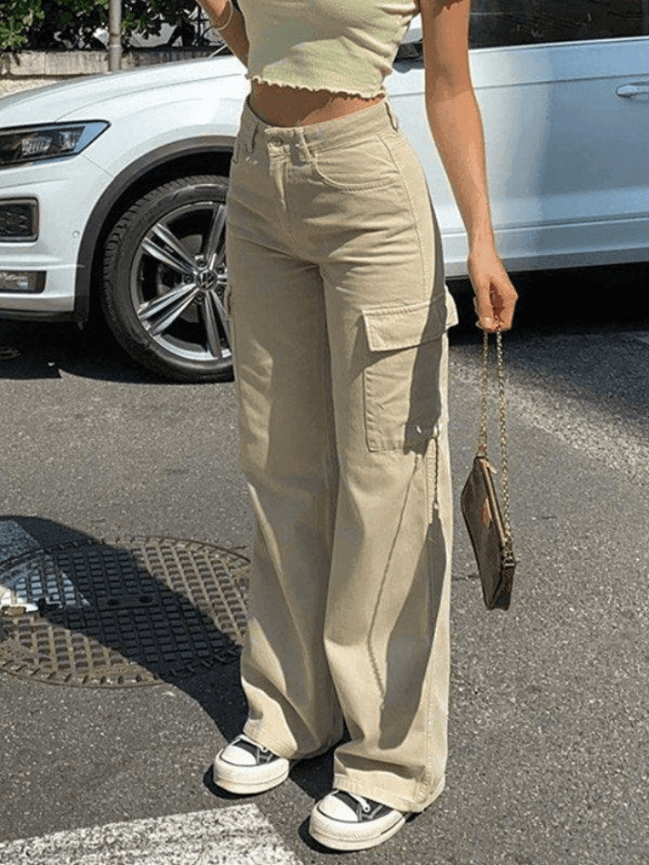 Levoire | Pantalon Cargo Y2K À Jambe Droite Beige