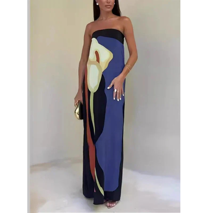 Levoire | Robe Boho Sans Bretelles Pour Femmes Bleu