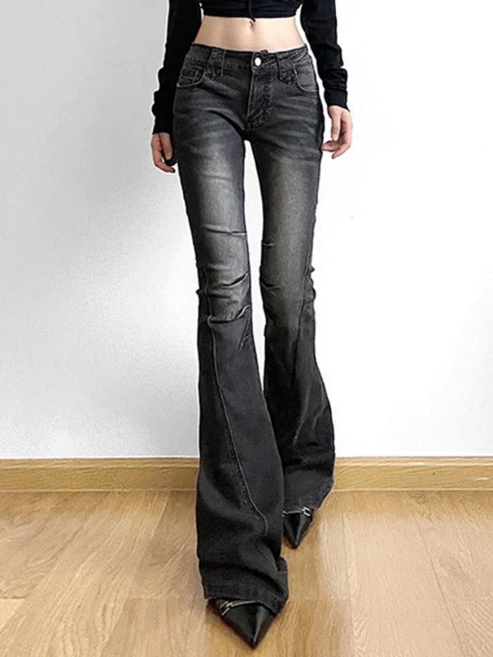 Levoire | Street Distressé Ruché Splice Taille Basse Jean Évasé Noir