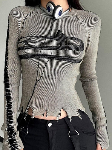 Levoire | Street Déchiré Splice Ourlet Effiloché Pull-Over