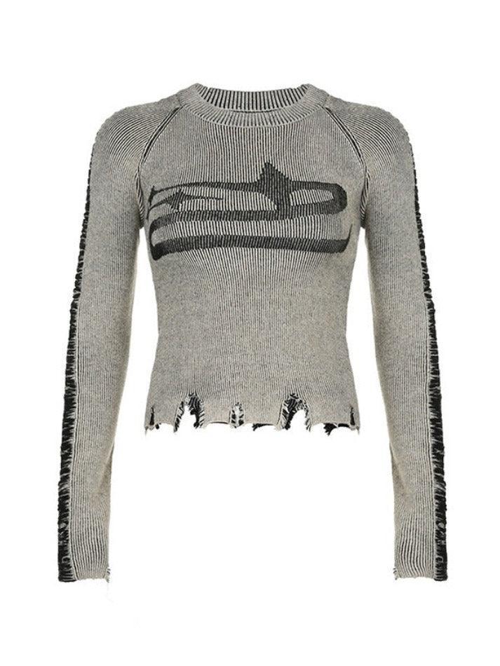 Levoire | Street Déchiré Splice Ourlet Effiloché Pull-Over