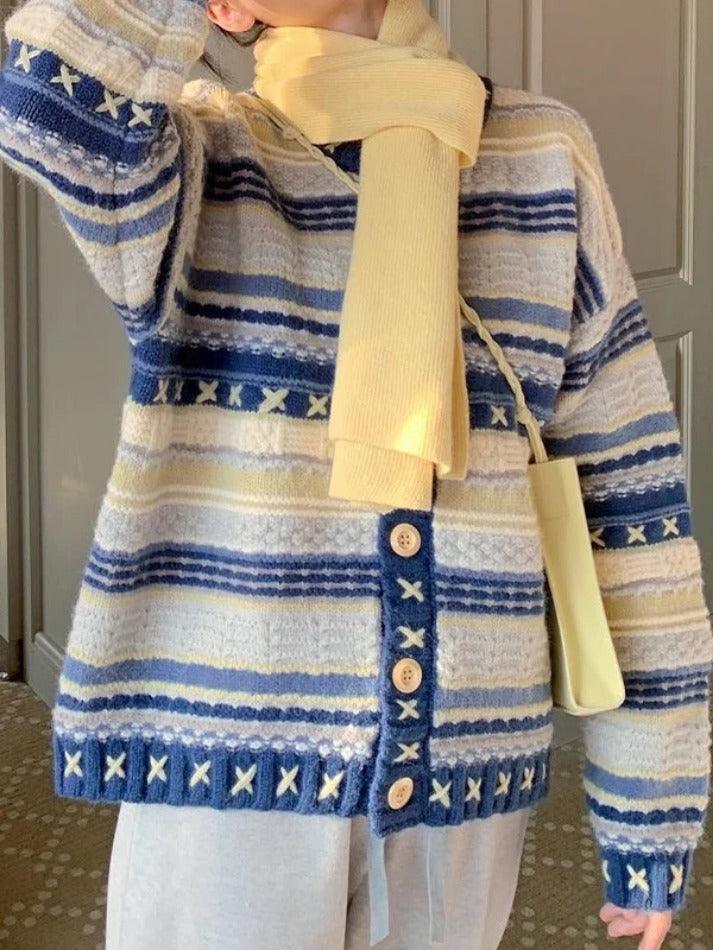 Levoire | Rayures Éclat Détail Crochete Châle Bleu UNE TAILLE