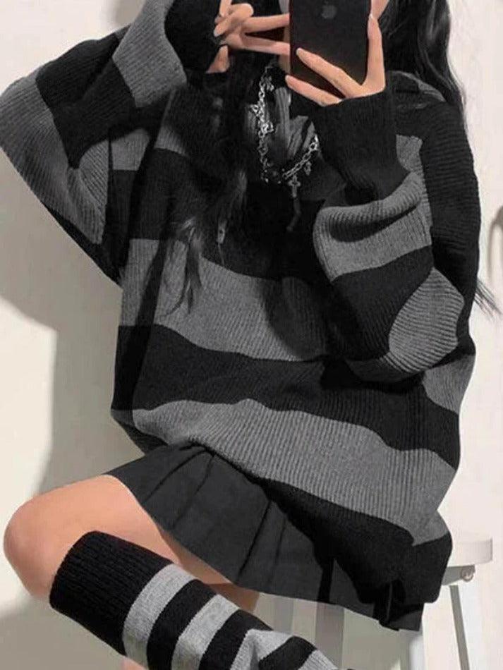 Levoire | Pull À Col Capuche Baggy En Tricot À Rayures